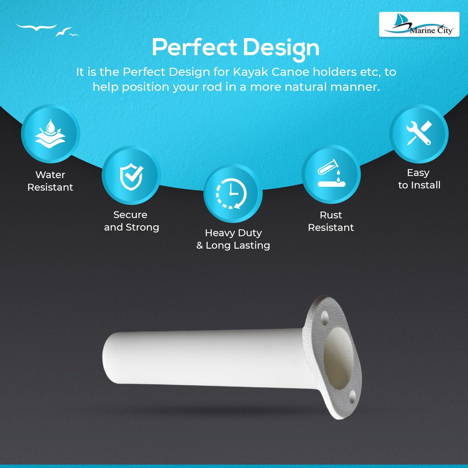 Marine City Flush Mount Fishing Rod Holder 90 Degree White Abs Plastic 8 Inches