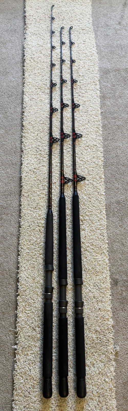 Lot of (3) Kunnan HOT RAIL Conventional Saltwater Fishing Rods, “NICE”… L@@K!!!