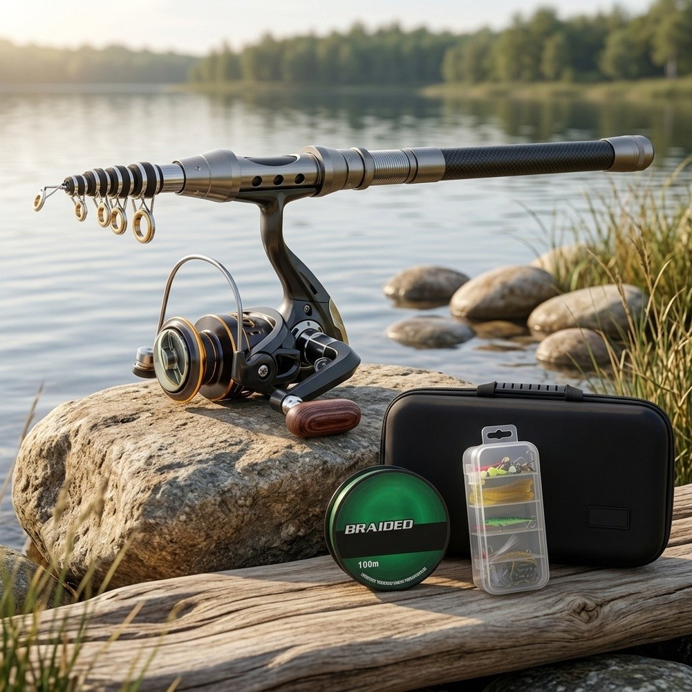 1.5m 1.8m 2.1m 2.4m Fishing Rod and Reel with Bait Set Line and Carry Bag