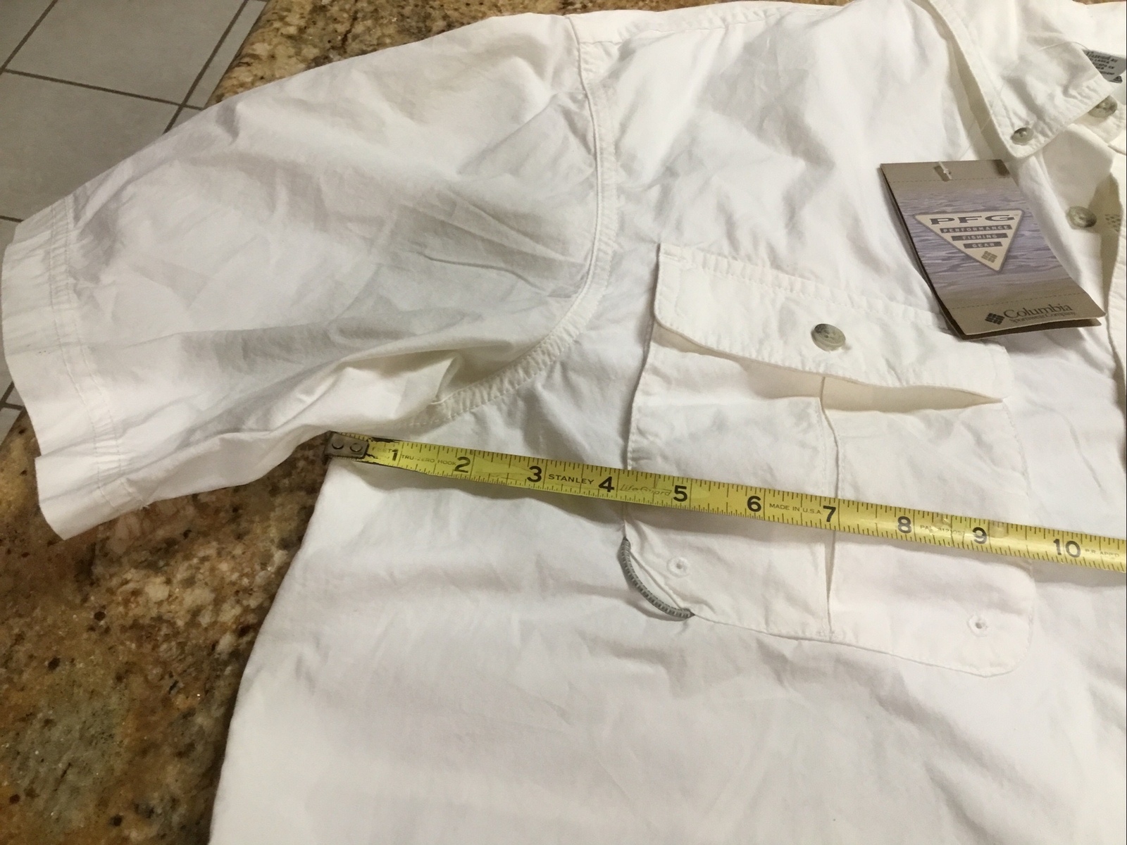 Columbia NWT FISHING SHIRT PFG Sz L White All Cotton Redfish Emblem Men L