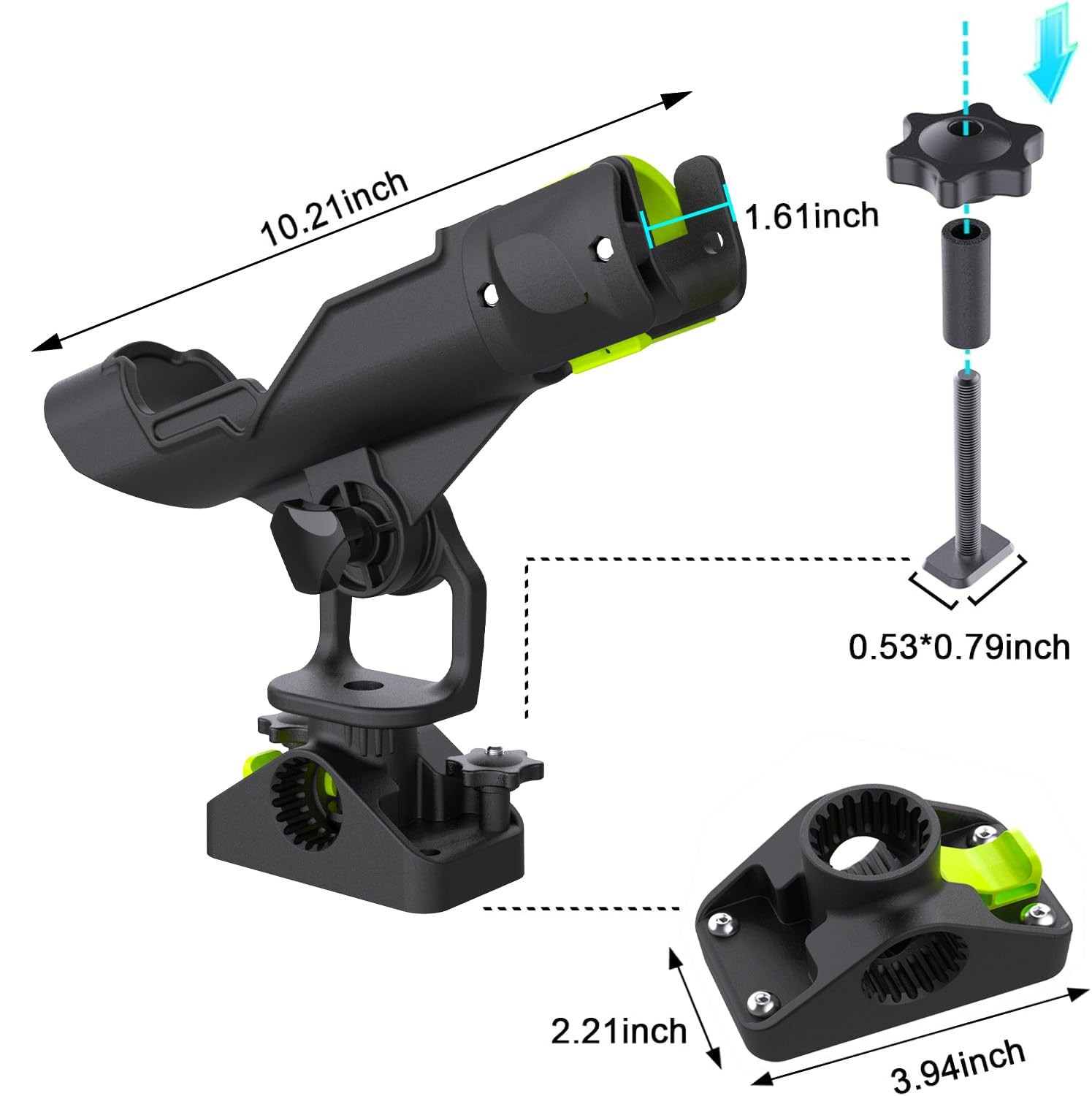 Fishing Rod Holder for Boat, Track Mount, 360° Adjustable Rod Rack