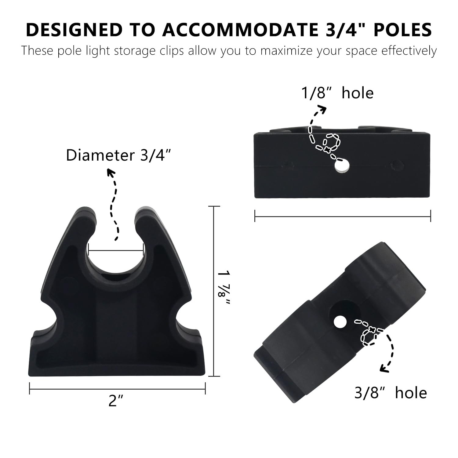 UPTTHOW 2Pcs Rubber Pole Light Storage Clips for Boat to Hold 3/4 black