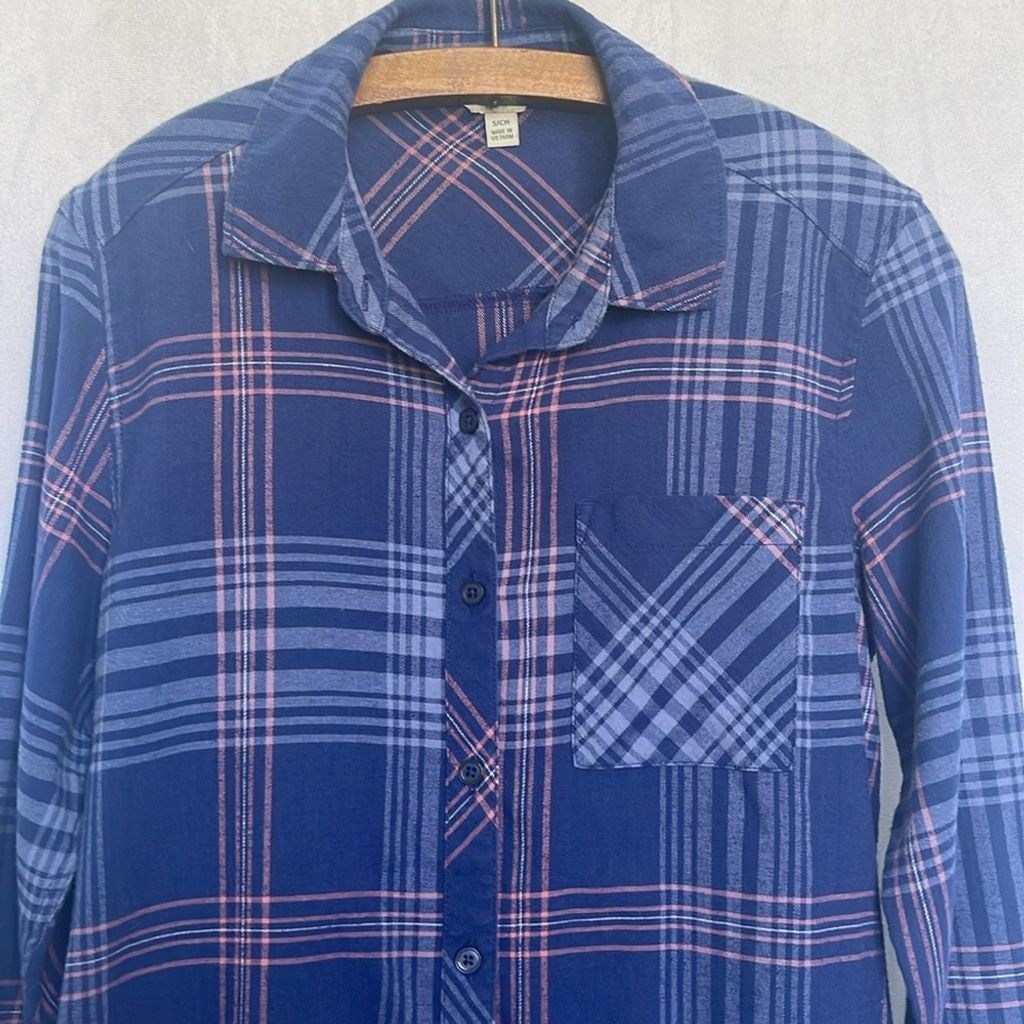 Orvis Women’s Navy Plaid Logan Stretch Flannel Size S Button Up Shirt Gorpcore