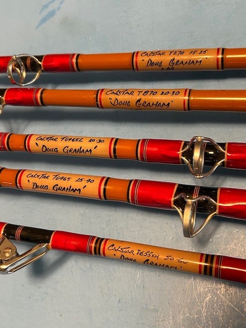 MATCHING SET OF 5 RARE CUSTOM BUILT CALSTAR FISHING RODS BY YO’S CUSTOM RODS