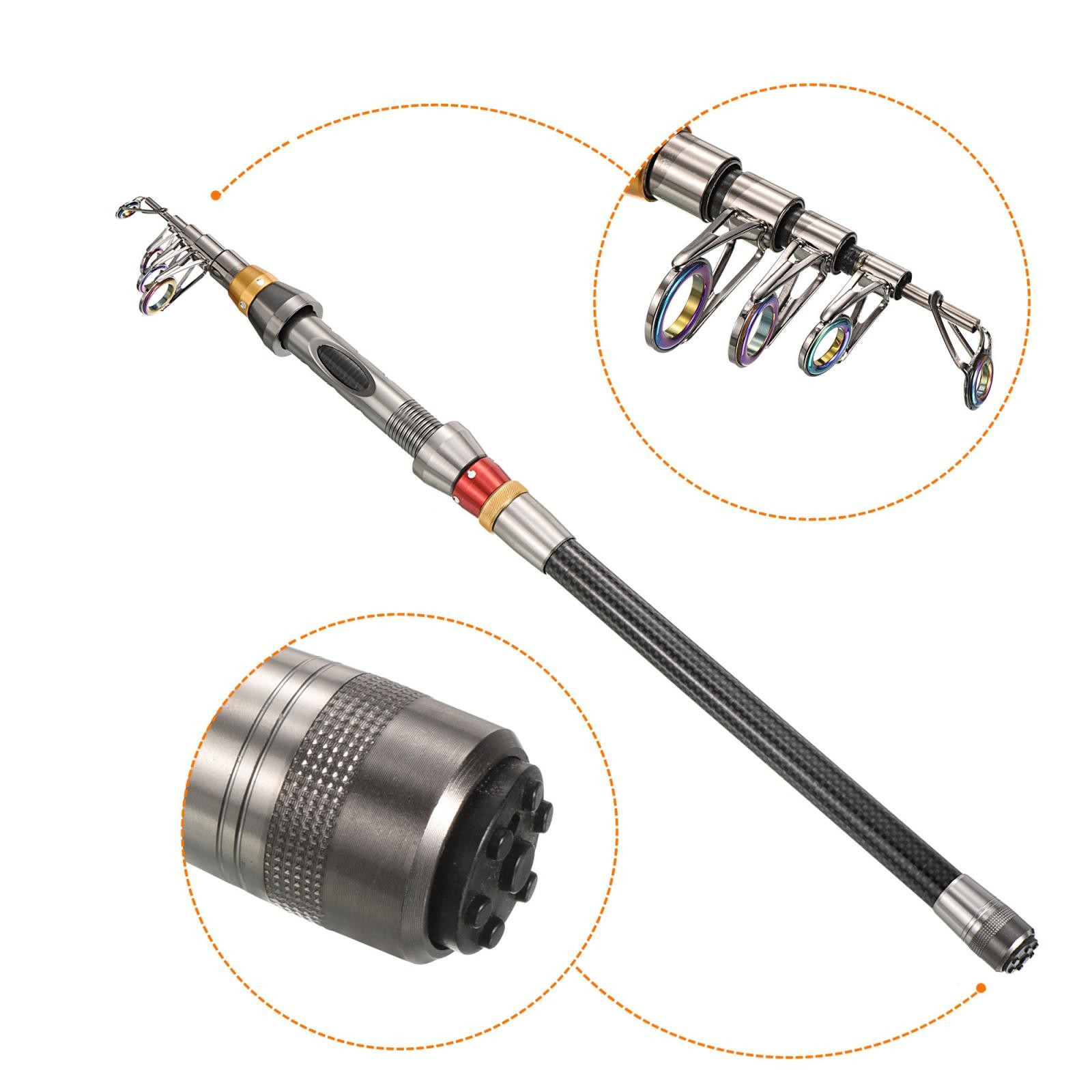 1.8m/5.9ft Fishing Rod Telescopic 41cm, Carbon for Freshwater Fishing Black