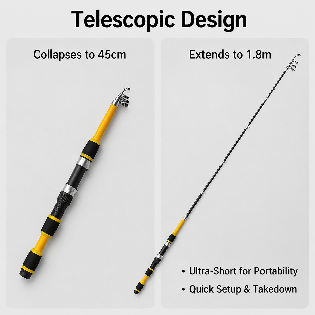 Telescopic Fishing Rod Set, 1.8m Fiberglass Saltwater Fishing Pole Kit,