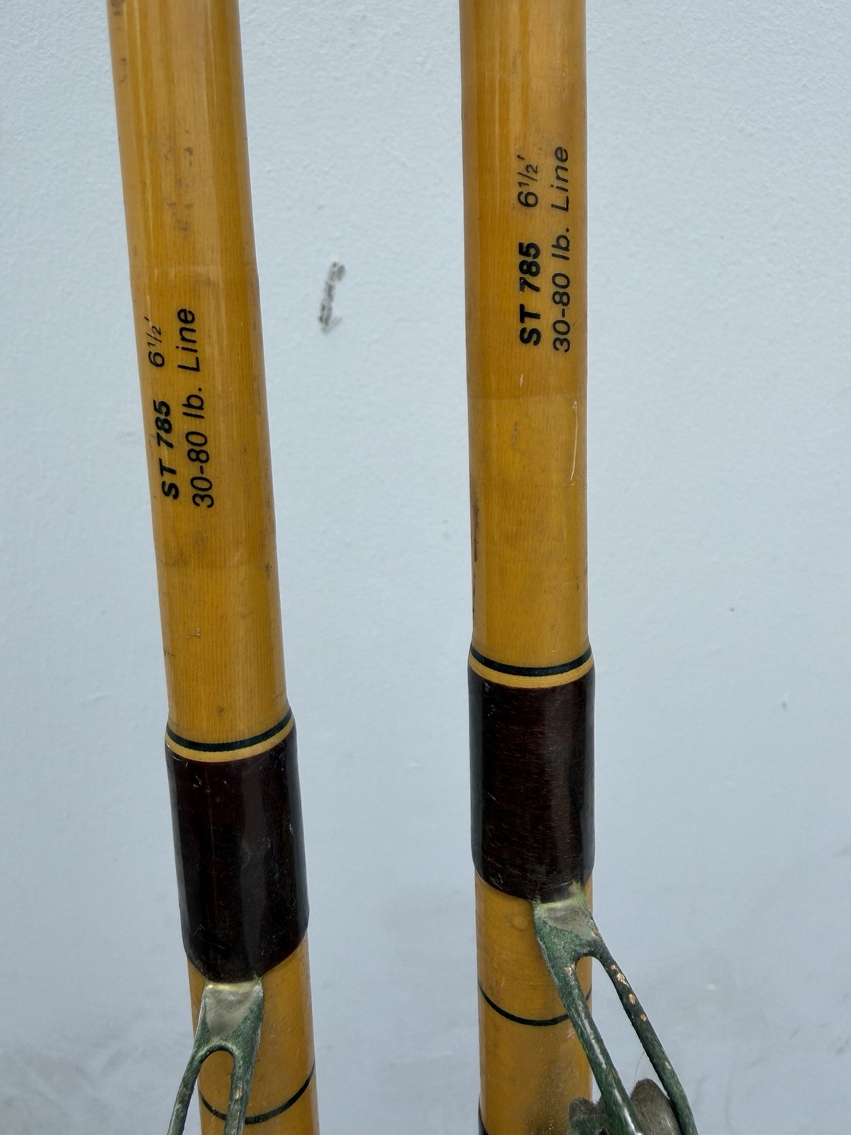 Pair Vintage Pacific FenGlass ST785 6.5ft Fishing Rods 30-80lb 7 Guides Bamboo