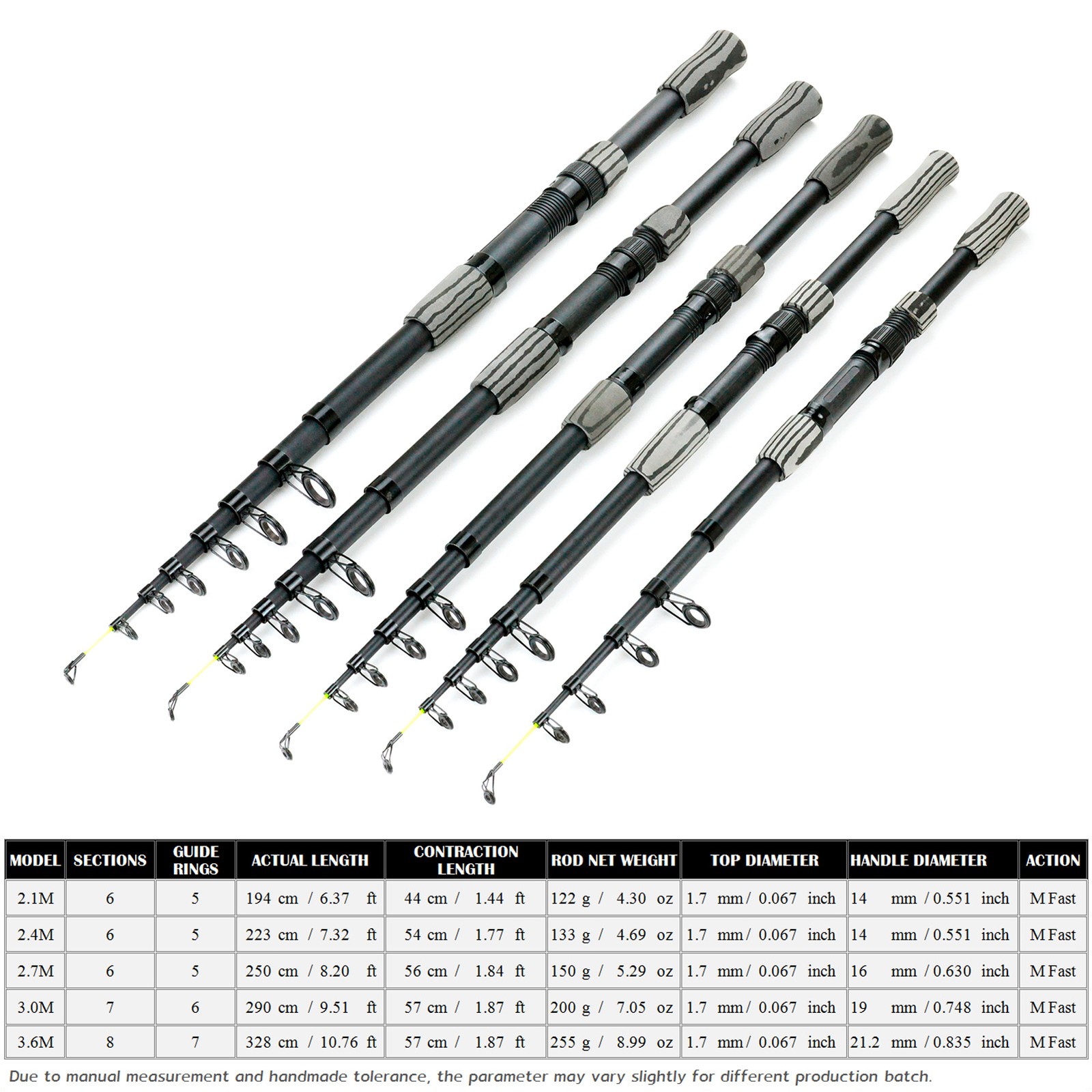 2.1M-3.6M Shrinkable Design Portable Telescopic Fiberglass Fishing Rod