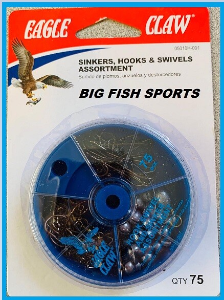 EAGLE CLAW HOOK, SWIVEL AND SINKER ASSORTMENT 75 PIECE #05010H-001 DIAL PACK