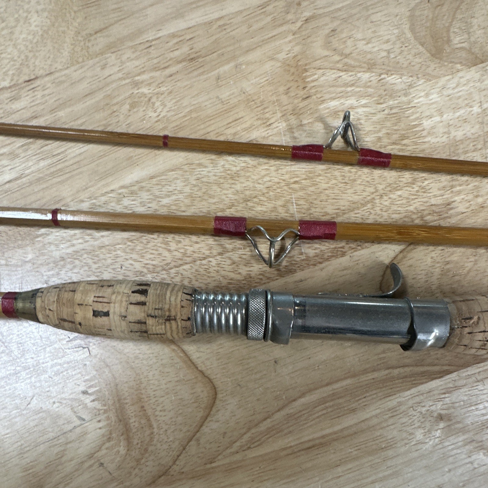 Vintage 3-Piece Bamboo casting Rod 5 ft Cork Metal Reel Seat refurbished