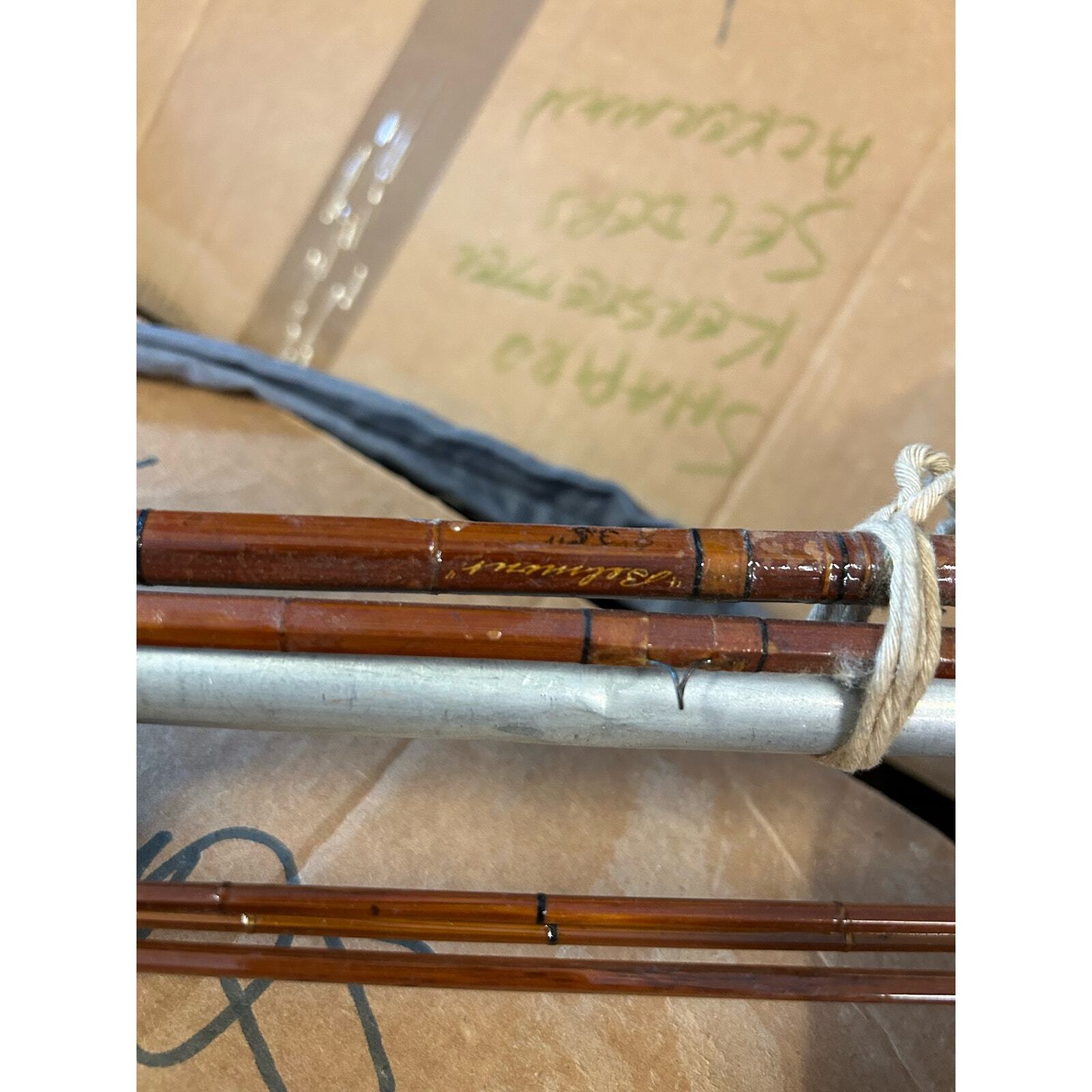 Montague Belmont bamboo fly rod 8 1/2 ft 3-piece w two extra tips, bag and tube