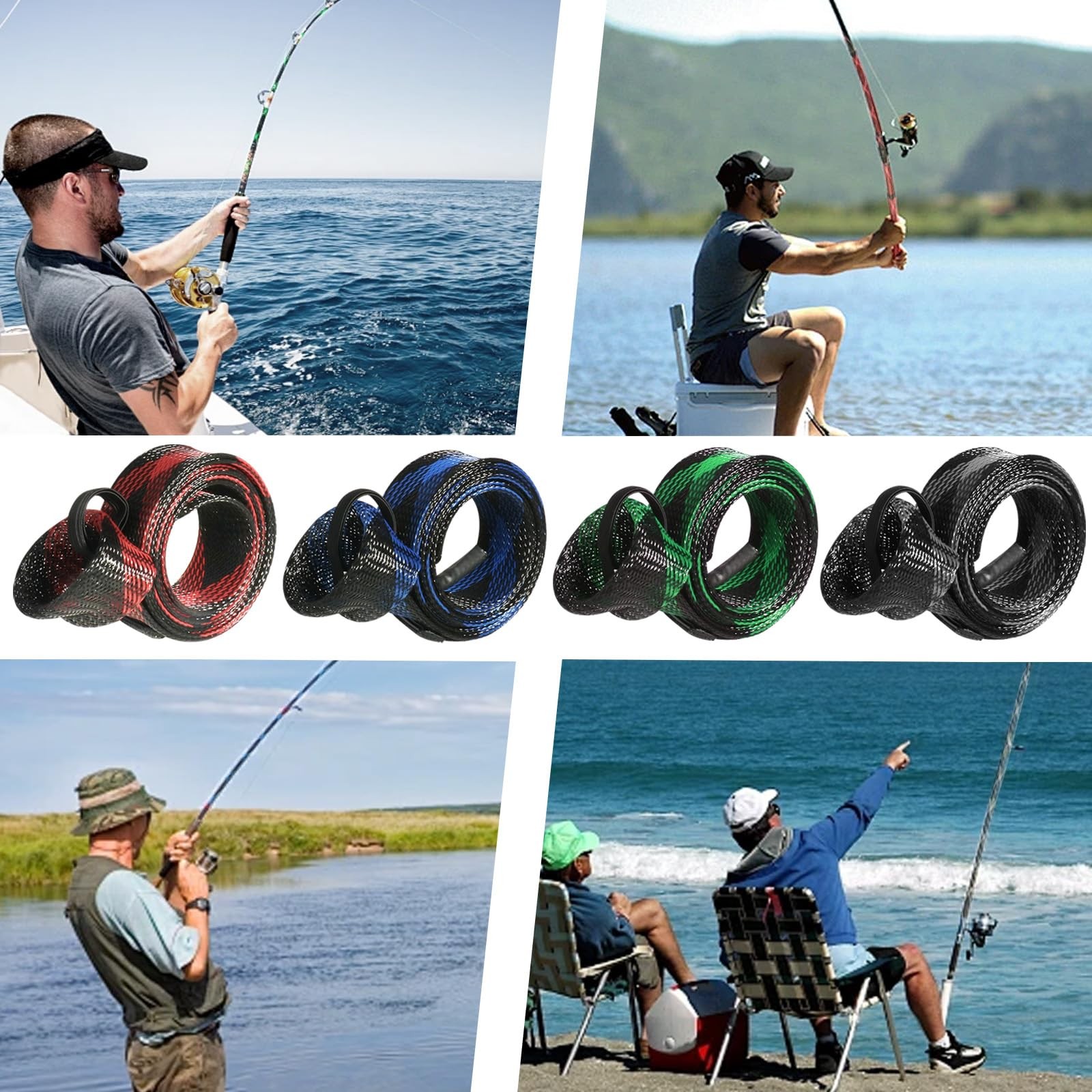 knitsoquo Fishing Rod Sleeve for Poles: Pole Red, Blue, Black, Green