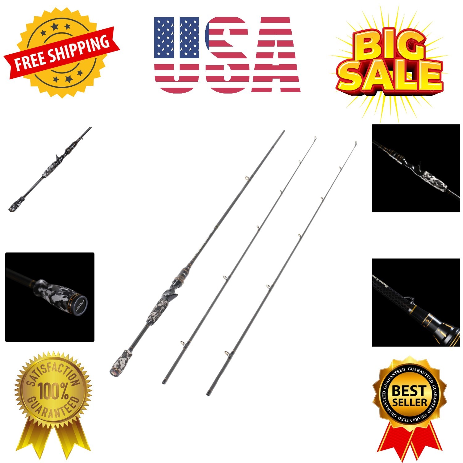E Series – Camo Legend 2-Piece 7-Feet Casting Rod 24 Ton Carbon Fiber Baitcas…