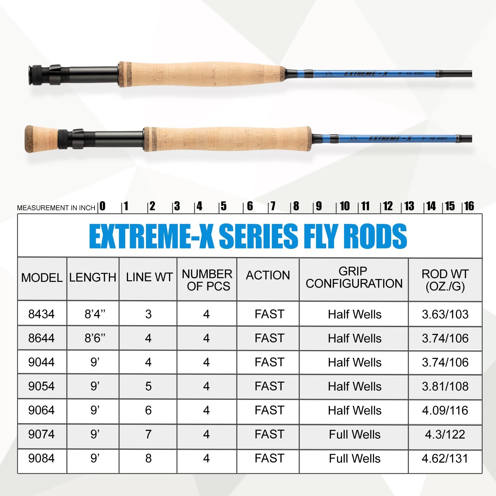 M MAXIMUMCATCH Extreme-X Fly Fishing Rod Fast Action 3wt 8’4″ Extra Tip
