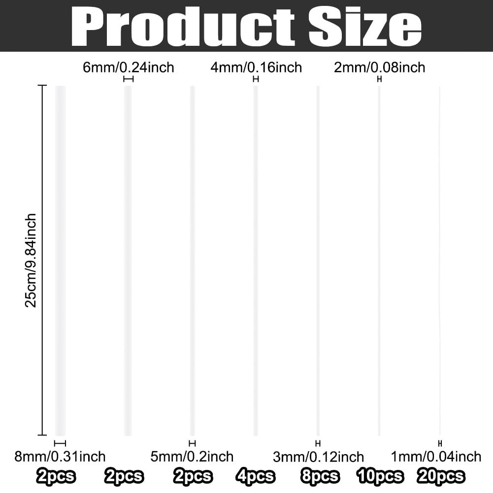 48Pcs 7 Styles Round ABS Plastic Rod Solid Acrylic Dowel Rods ABS Styrene Pla…