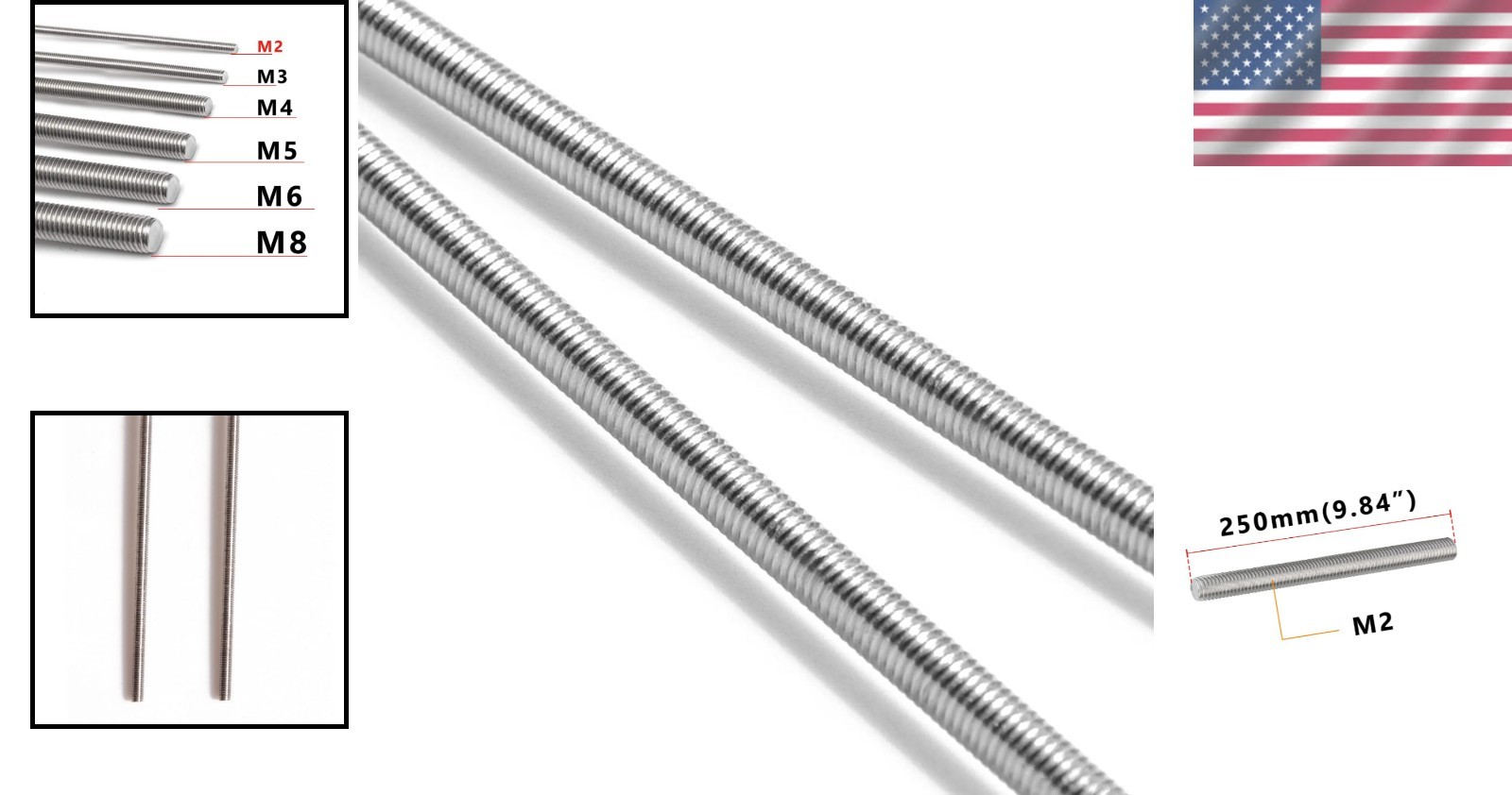 High-Quality 250mm Stainless Steel M2 Fully Threaded Rods for All Applications
