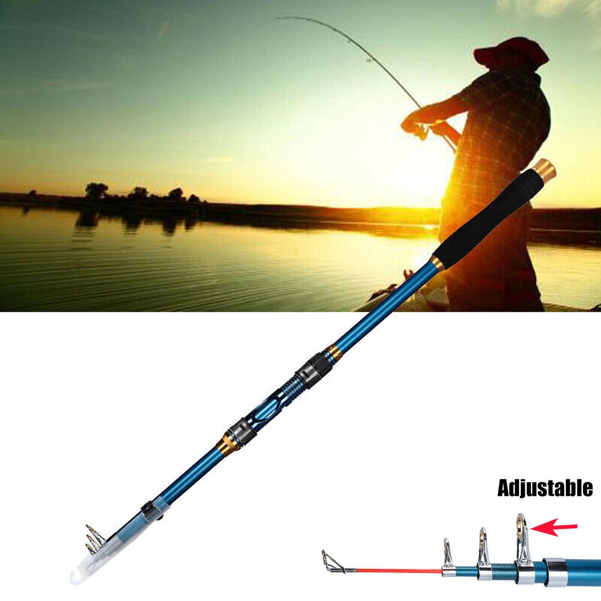 2.1m Carbon Fiber Telescopic Fishing Rod Pole Sea Saltwater Freshwater Blue
