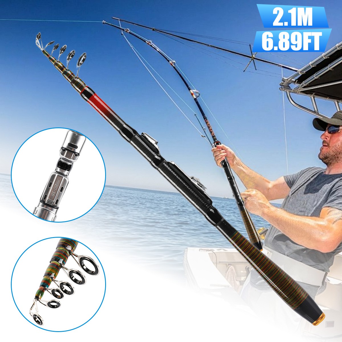 Telescopic Carbon Fiber Fishing Rod Spinning Fishing Pole Saltwater Freshwater