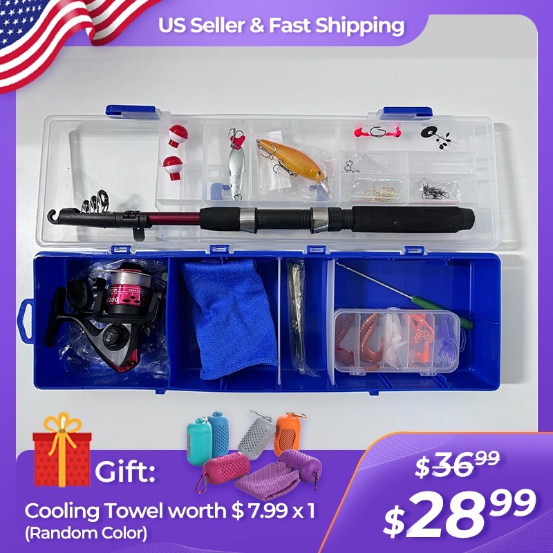 Kids Fishing Pole with Spincast Reel Telescopic Fishing Rod Combo Full 4.92ft