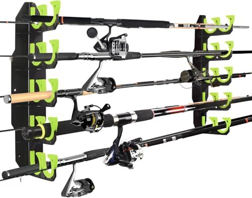 Fishing Rod Wall Rack Pole Holders Hold Up to 10 Rods,Fishing Pole Holder Garage