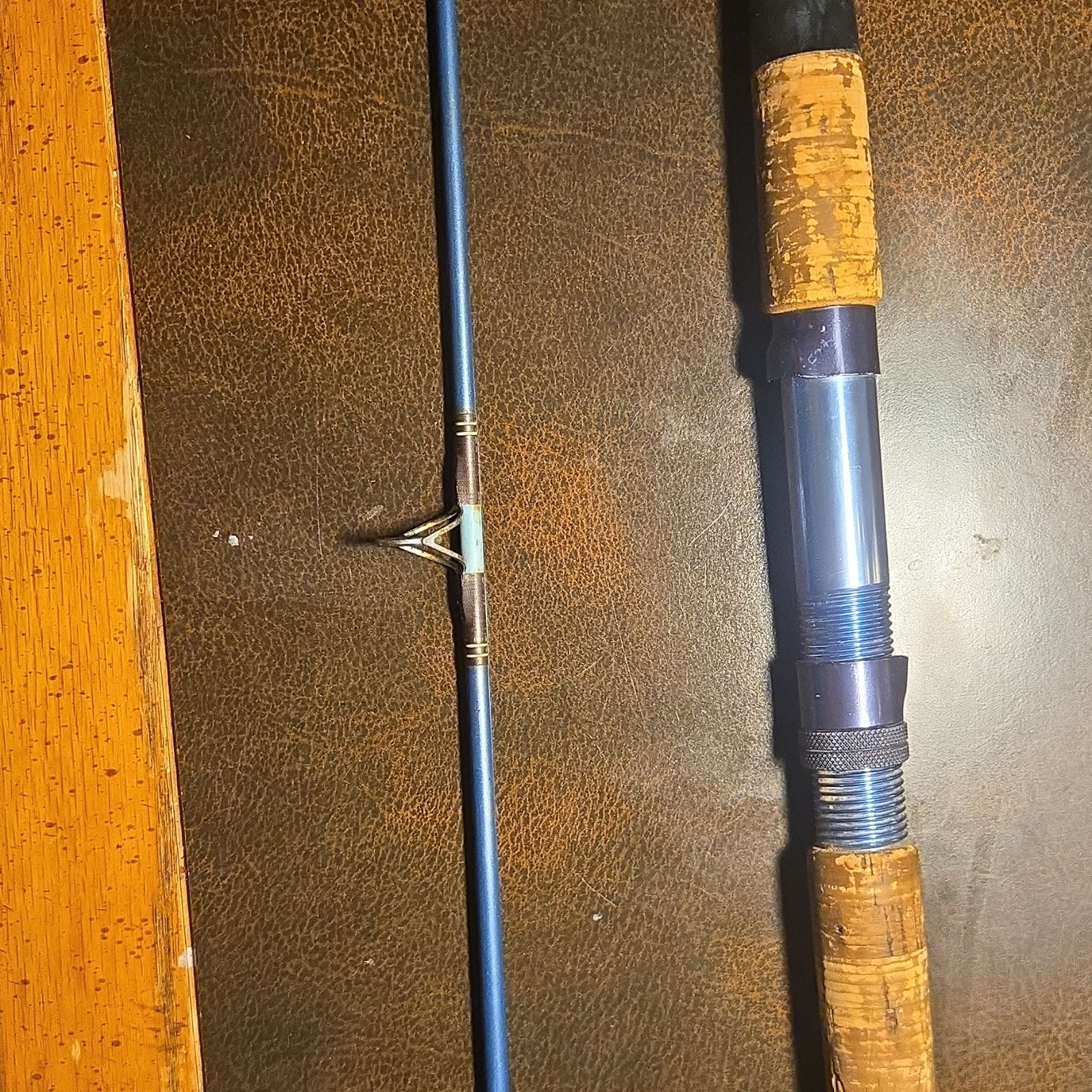 Blue Fishing Rod 2-Piece Cork Handle Full Grip Metal Guides Unisex Adults