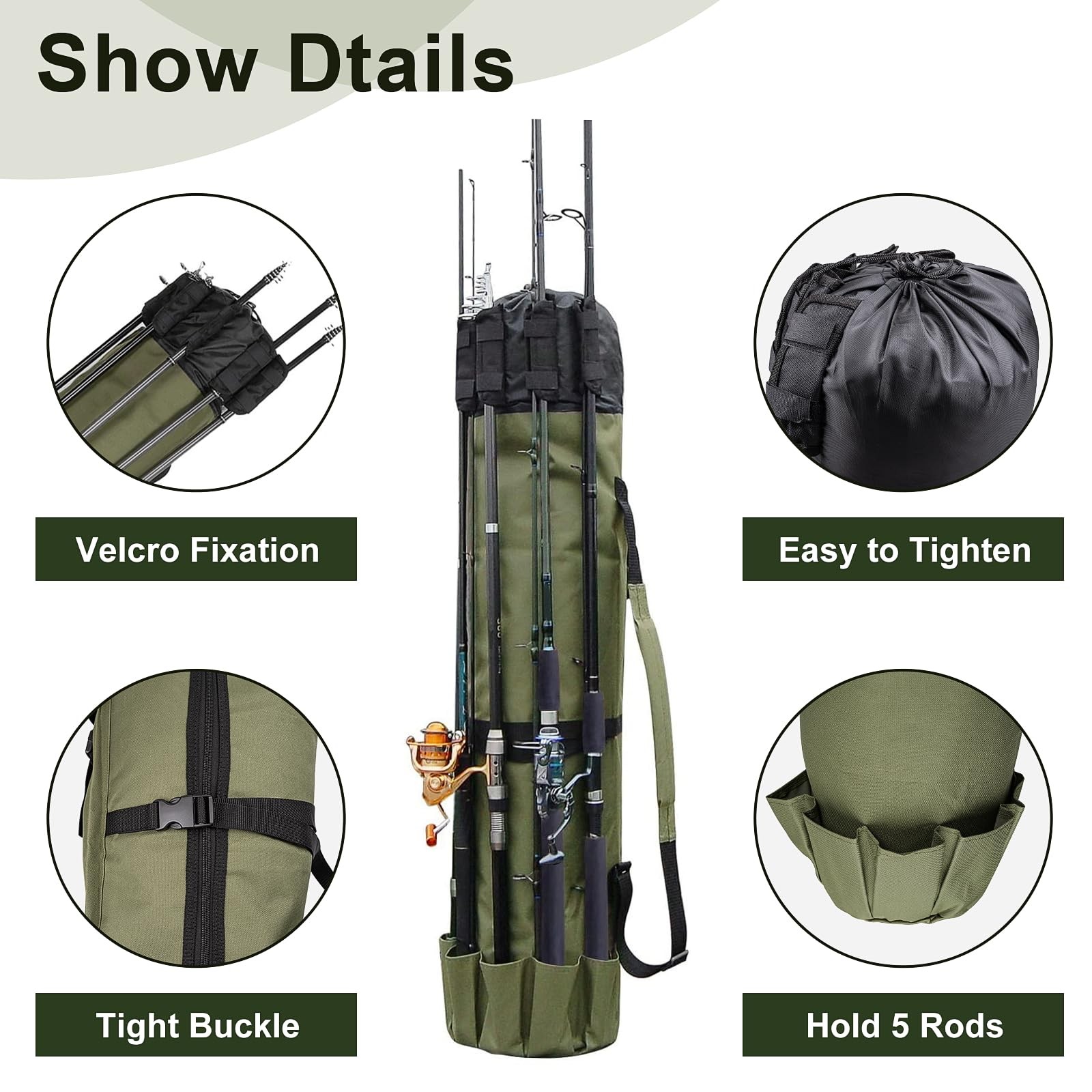 ReeMoo Fishing Rod Bag Case 48.4 inches * 13.4 inches, Army Green