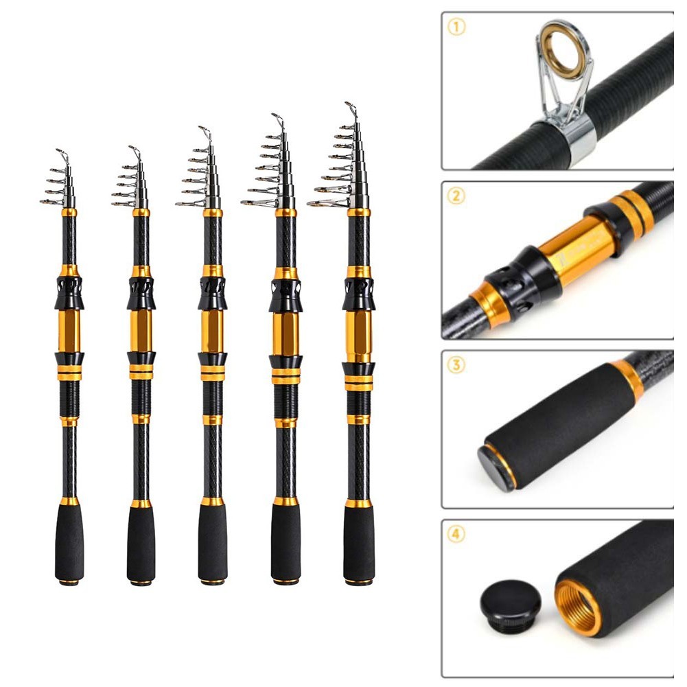Compact Carbon Fiber Spinnings Fishing Rod with EVA Handle 1 8m to 3 0m
