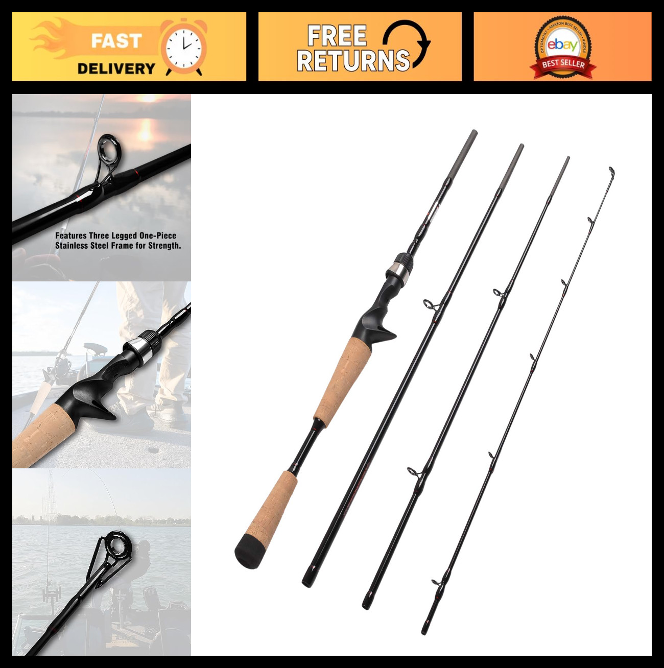 4-Piece Portable Carbon Casting Rod Set – Lightweight Baitcasting Fishing Rods