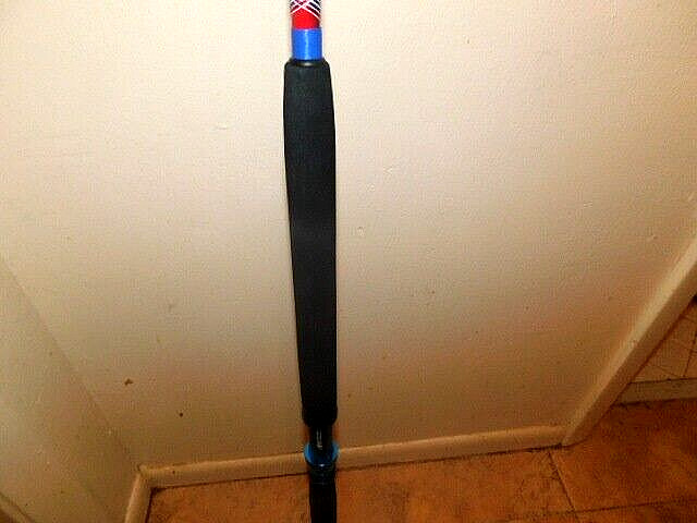 CUSTOM CONVENTIONAL BOAT ROD 7′ RED WHITE BLUE MARBLE 50-80 LB TURBOS NEW