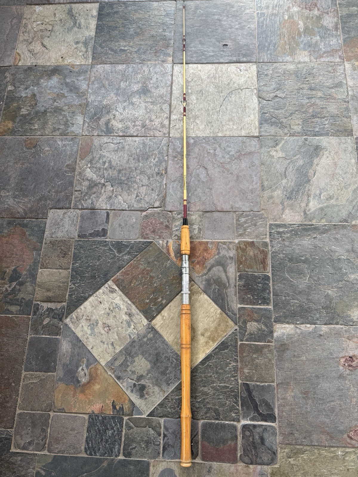 Vintage National Fiberglass TRU 1005S Fishing Rod 62” Wooden Handle USA