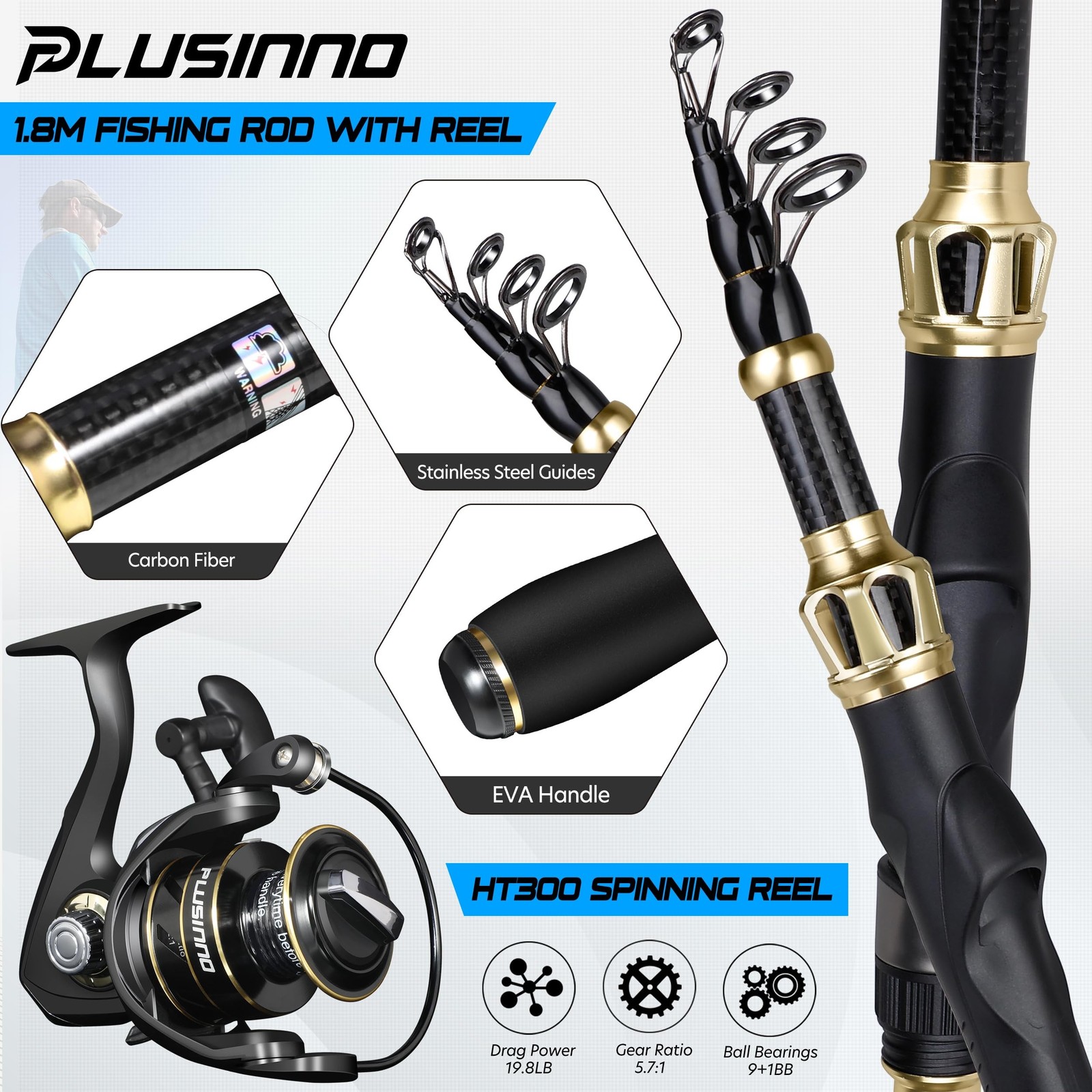 PLUSINNO Fishing Gear,Full Fishing Pole kit Include Fishing Rod and Reel Comb…