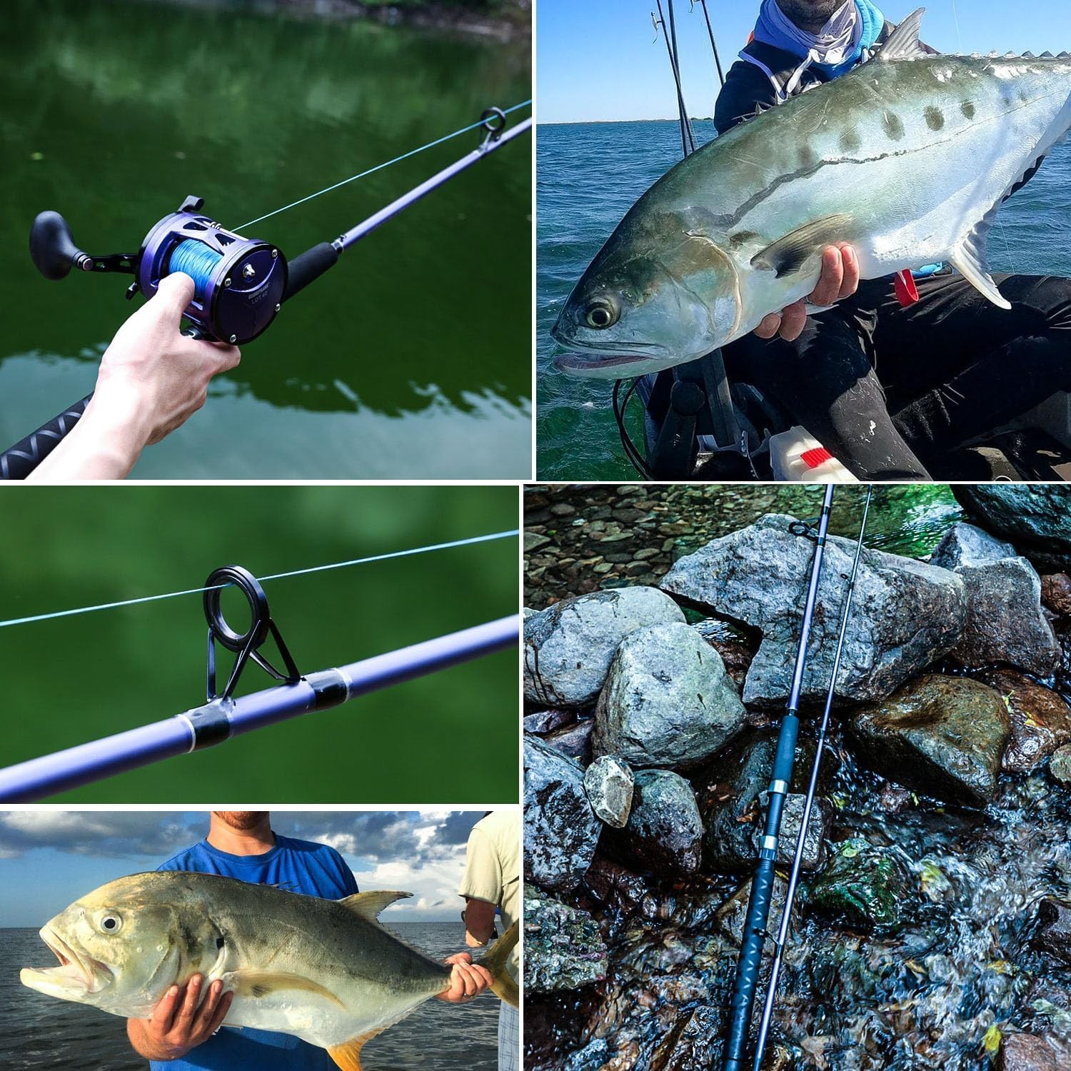 Spinning Rods Strong Carbon Glass Composite Fishing Pole W/ Stainless Steel Line