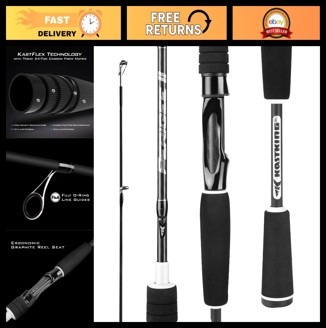 24 Ton Carbon Fiber Spinning & Casting Rods, Twin-Tip, Fuji O-Ring Guides