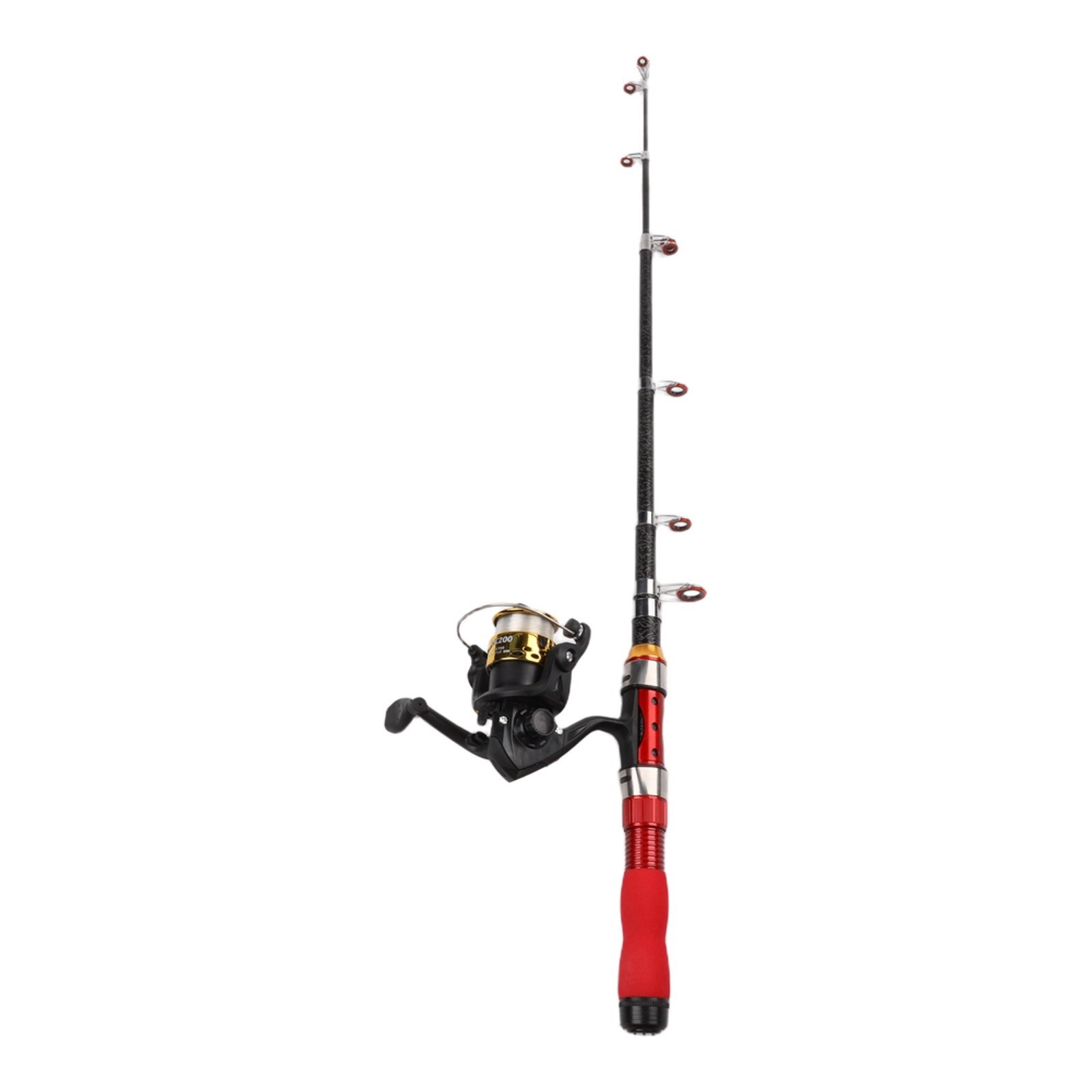 Portable Red Fishing Rod Set 1 to 2 Short Sea Pole with Hook Lures and Bag