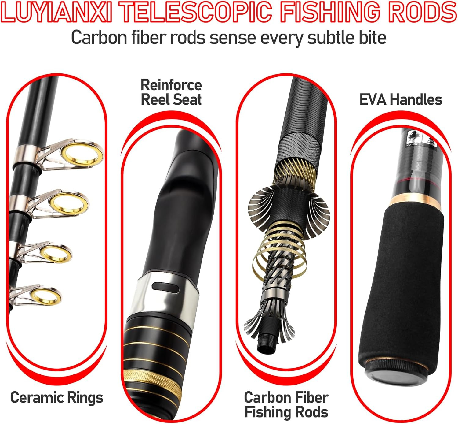 Telescopic Fishing Rod Combo – 2PCS 6.9 7.89FT Collapsible Carbon Fiber Pole Set