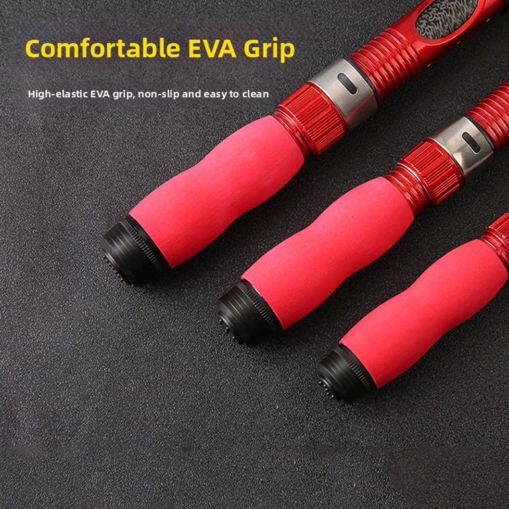 Portable Red Fishing Rod Set 1 to 2 Short Sea Pole with Hook Lures and Bag