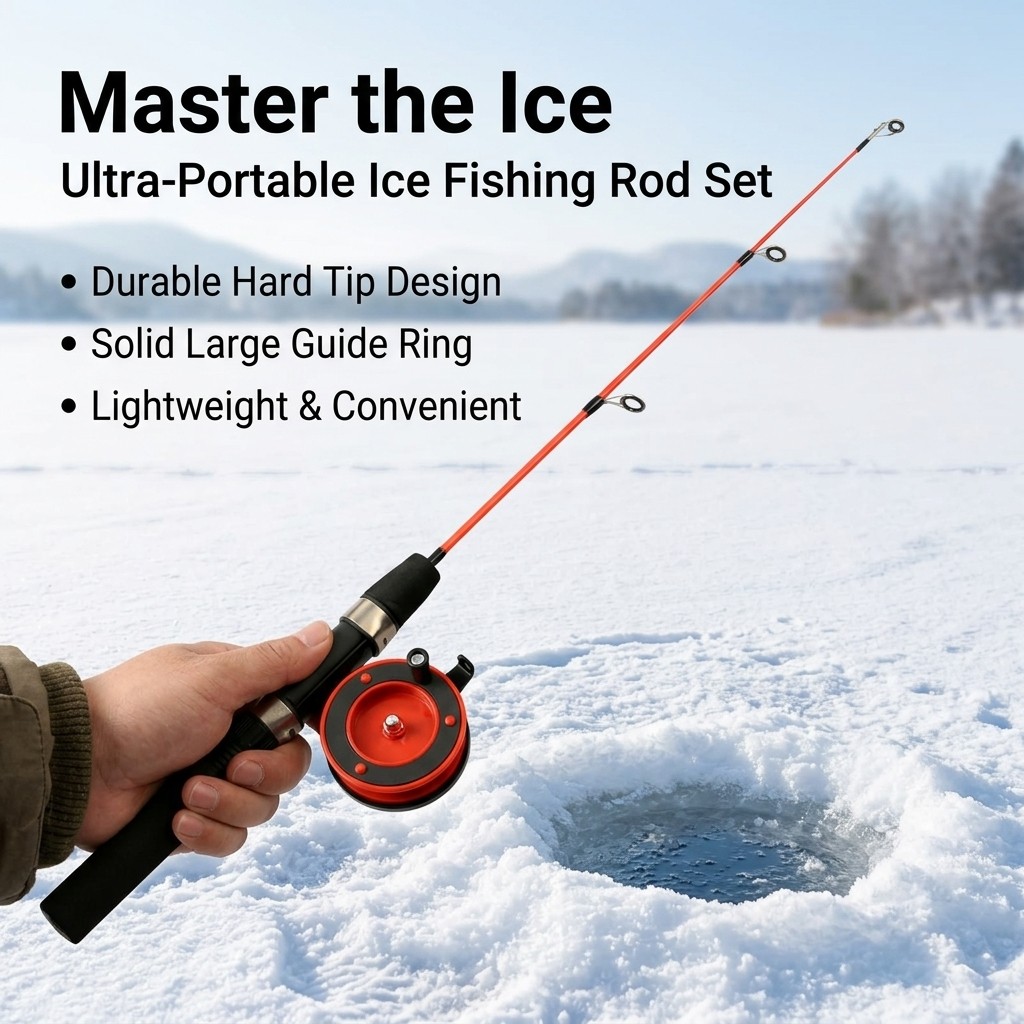 Panfish Ice Fishing Rod Set, 1.2m Fiberglass Ice Fishing Combo with Spinning