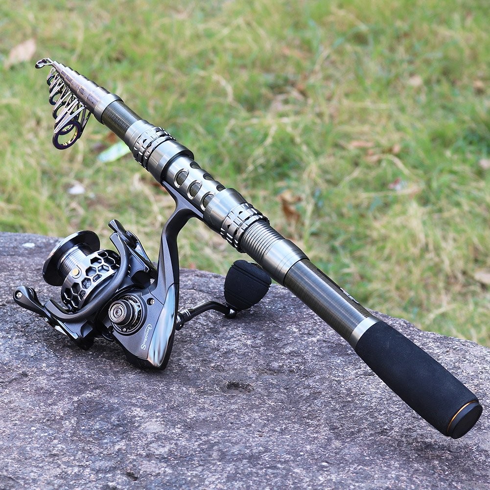 Sougayilang Telescopic Fishing Rod Combo Spincast Reel Travel Bag Lures Line