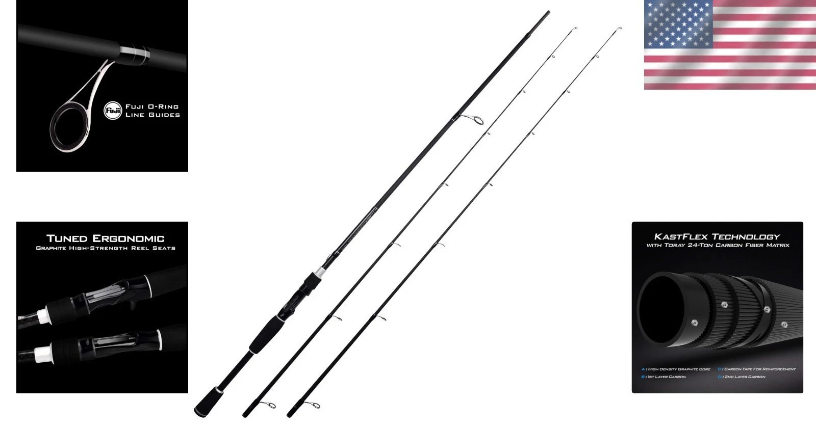 Perigee II 7′ Carbon Fiber Rod | Fast Action | Fuji O-Ring | 2pc Bass Walleye