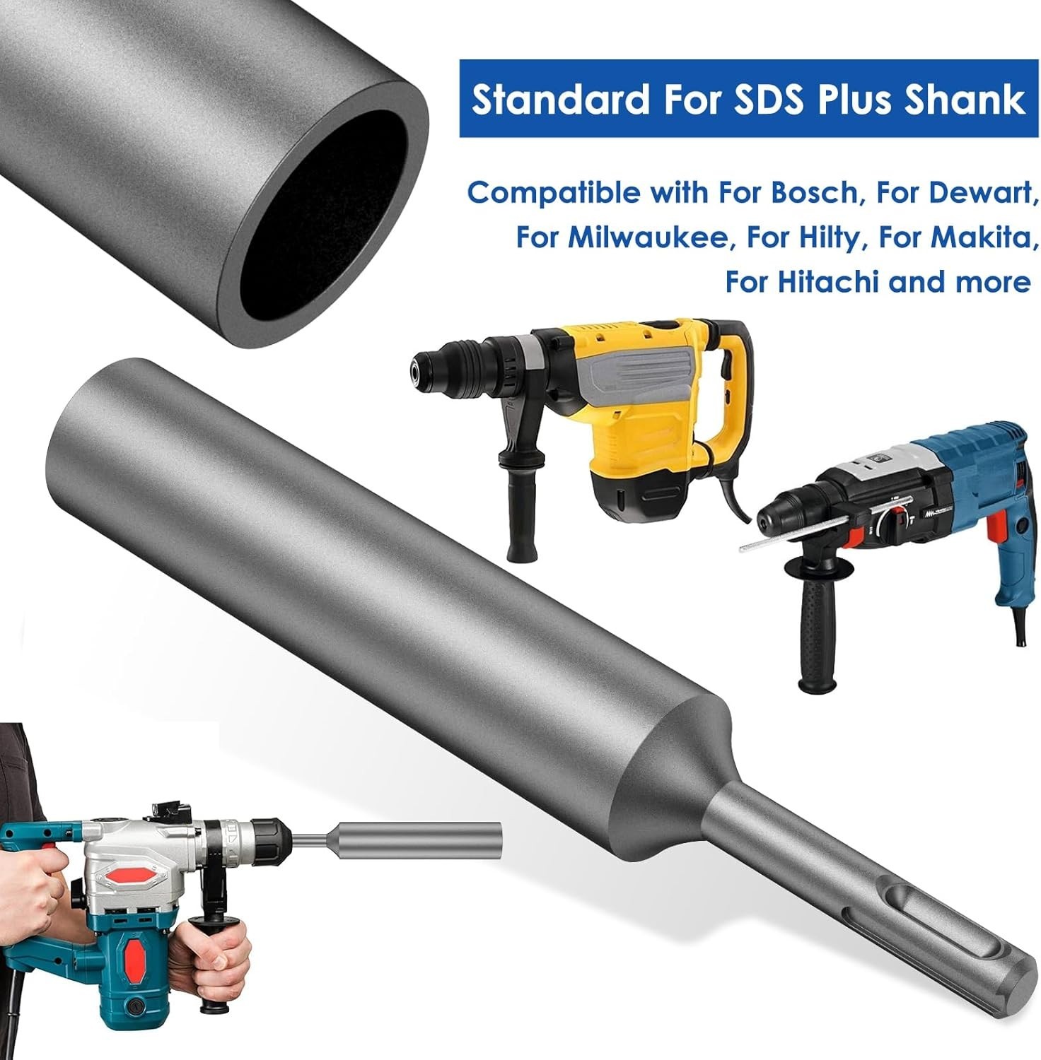 Hardened Steel Ground Rod Drivers – 2-Piece SDS Plus Set for Easy Installation