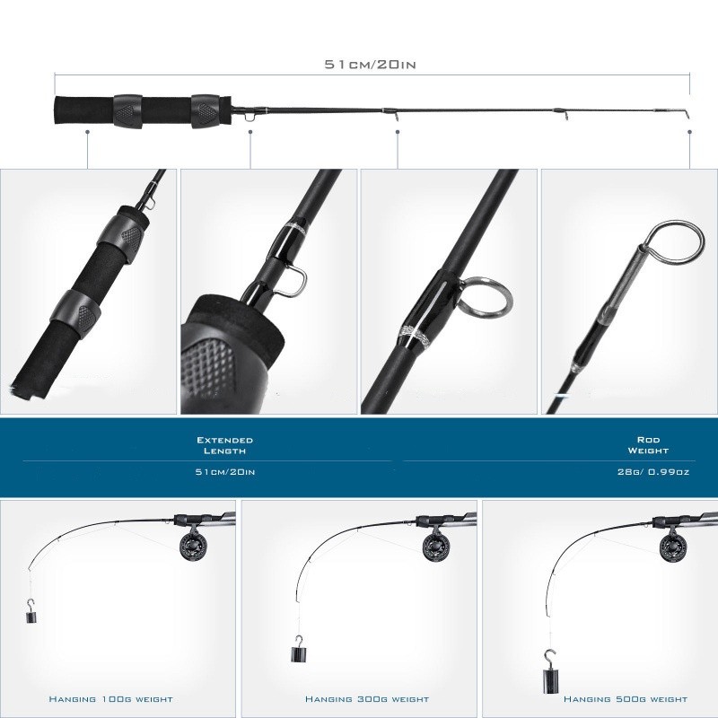 1 set Simple and quick retractable ice fishing raft rod and fishing reel