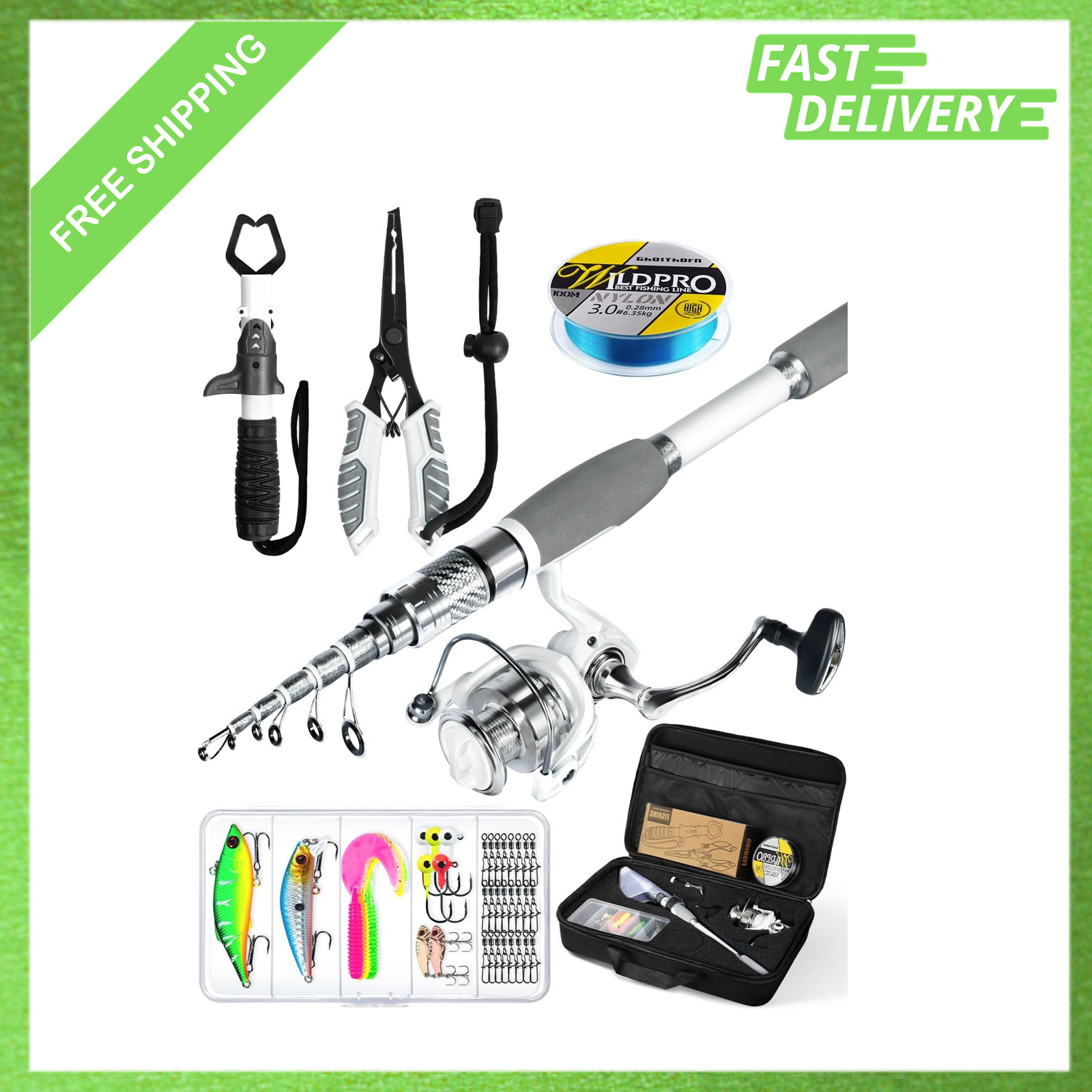 Fishing Rod and Reel Combo Carbon Fiber Telescopic Kit Saltwater Freshwater with