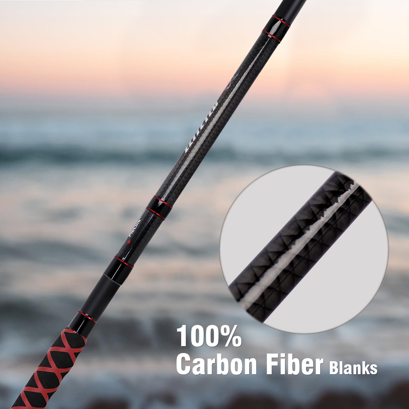 Fiblink Surf Spinning Fishing Rod 2-Piece/3-Piece Carbon Fiber Travel Fishing