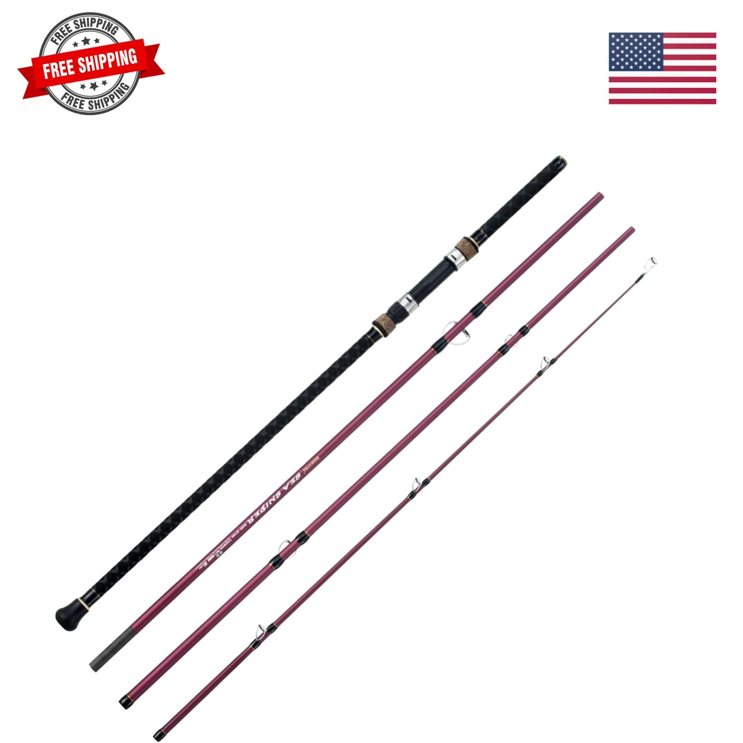 Surf Spinning & Casting Fishing Rod Carbon Fiber Travel Fishing Rod9-Feet & 1…