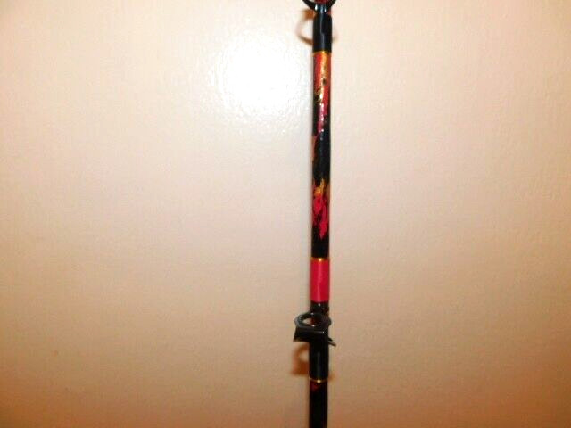 CUSTOM CONVENTIONAL BOAT ROD 7′ 40-80 LB RED, GOLD, BLACK MARBLE TURBOS NEW