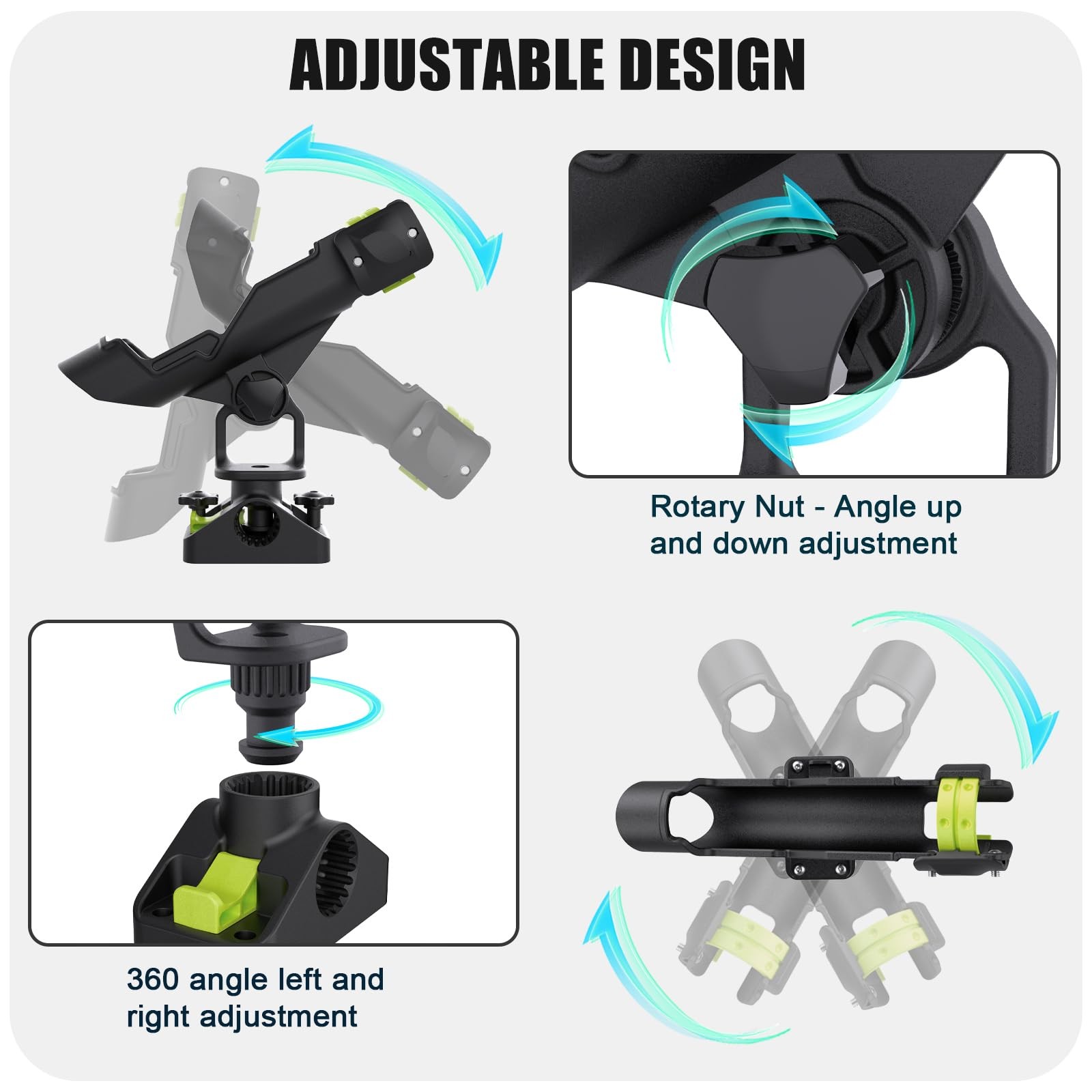 Fishing Rod Holder for Boat, Track Mount, 360° Adjustable, Heavy Duty ABS