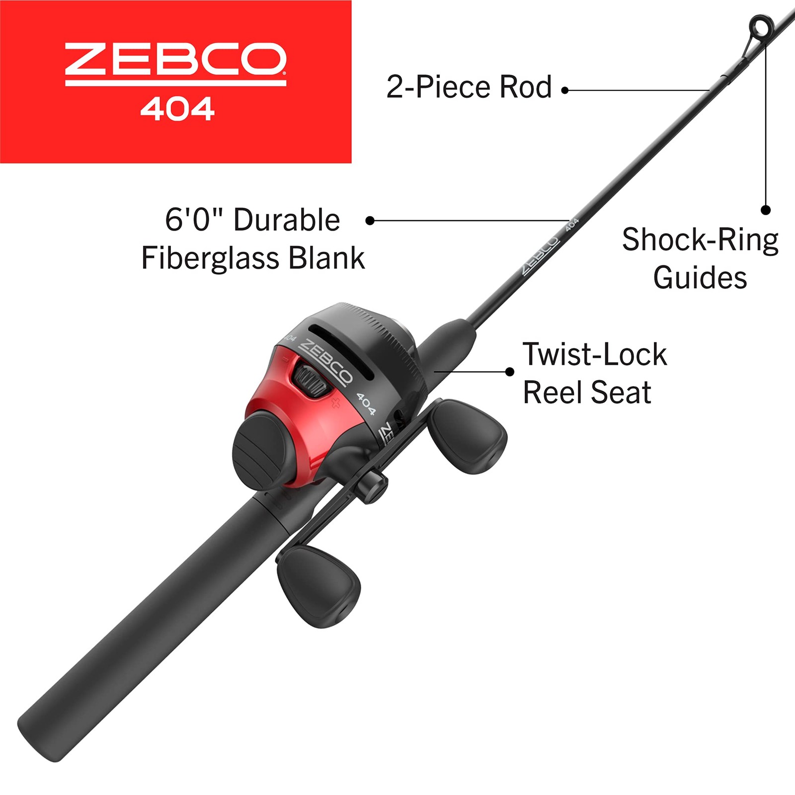 Zebco 404 Spincast Reel & Fishing Rod Combo, 6ft 2-Piece Pole
