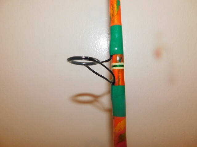 CUSTOM SPINNING ROD 7 FT40-80 LB TROPICAL ORANGE,GREEN YELLOW MARBLE NEW