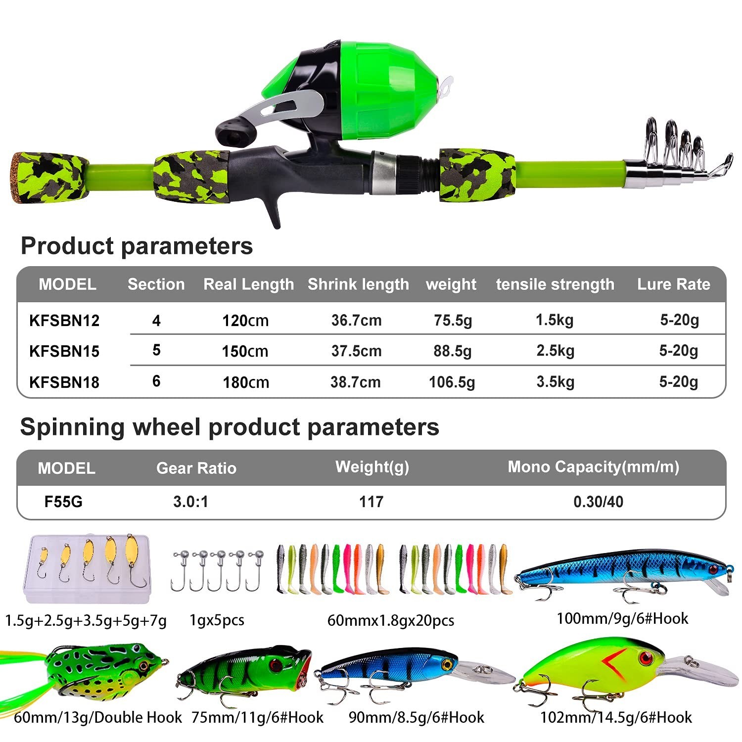 PROBEROS Kids Fishing Pole – Portable Telescopic Fishing Rod and Reel Combo K…