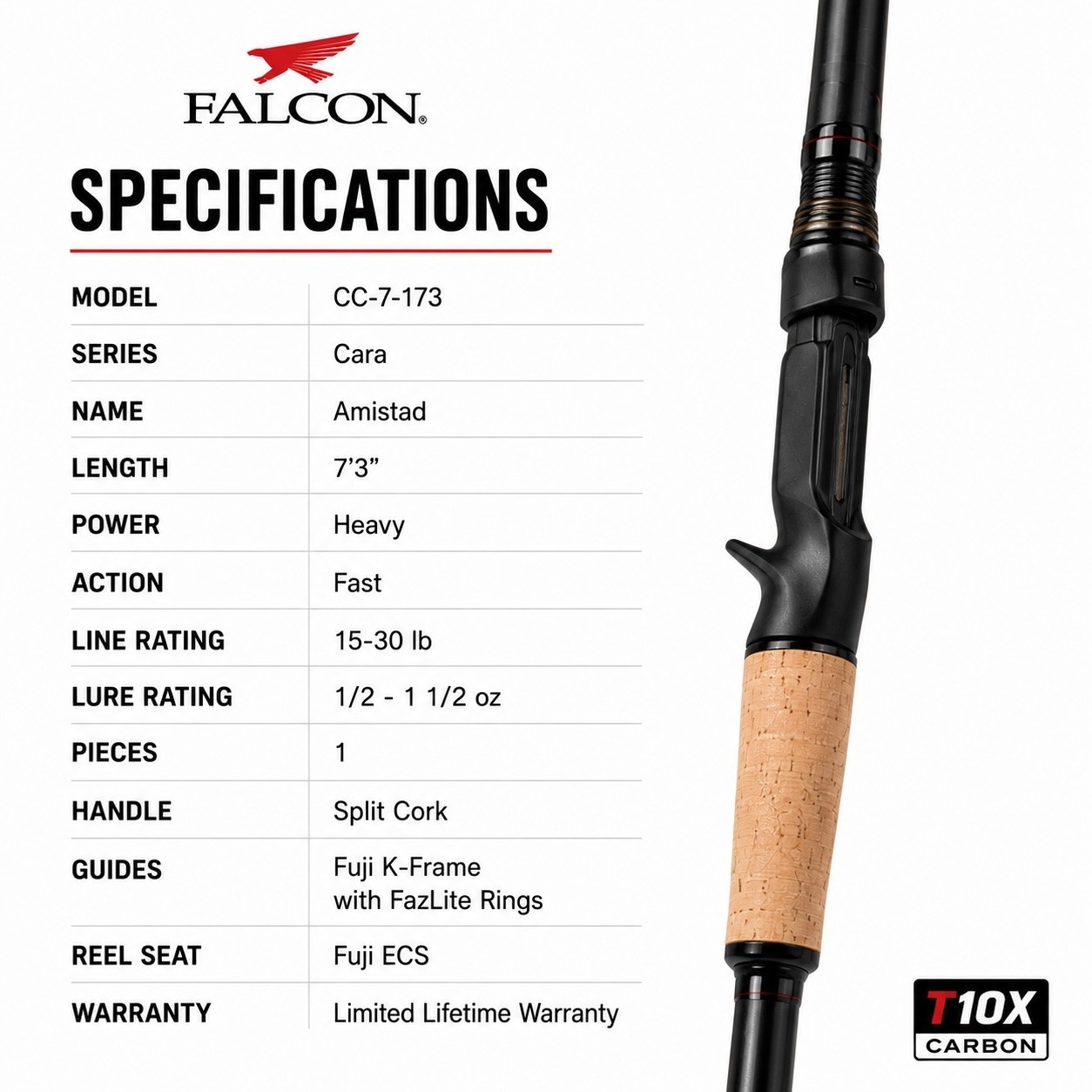 Falcon Cara Amistad CC-7-173 Casting Rod 7’3” Heavy Fast Bass Fishing Rod
